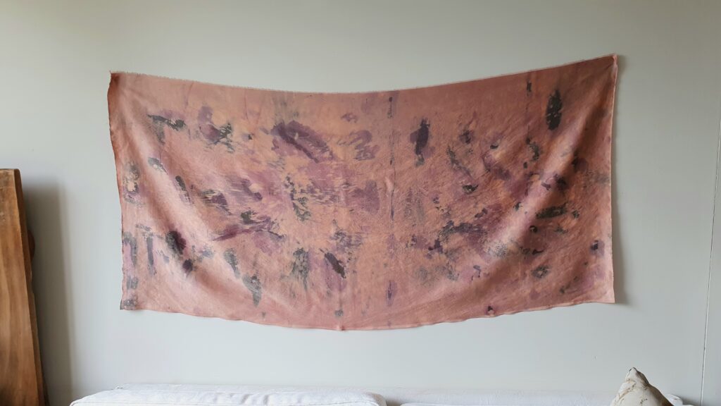 silk dyed with avocado seeds and painted with modifiers